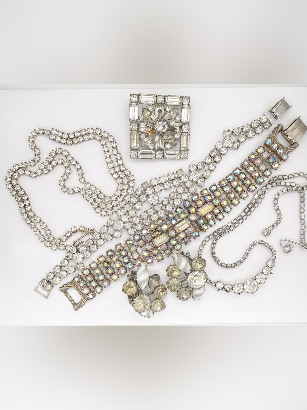 Vintage Mix lot Weiss Rhinestone Aurora Borealis AB Crystal Necklace Bracelet